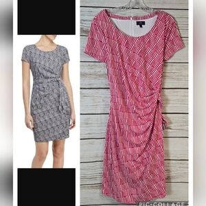 NYDJ Veronica Ruched Tie Waist Dress Size 14 Pink/White